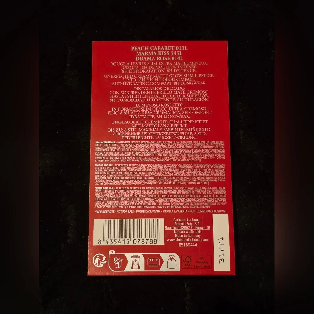 Christian Louboutin Rouge Stiletto Slimstick Lumi Matte Lipstick Sample Card New